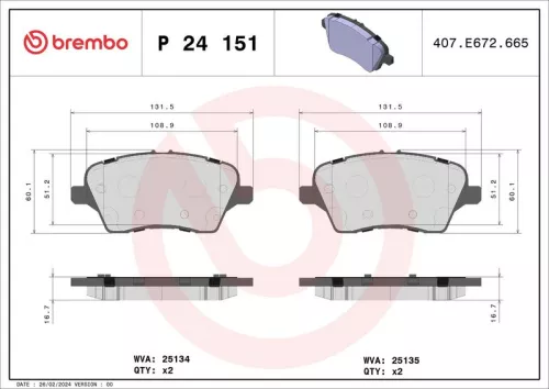 Brake Pad Set, disc brake BREMBO P 24 151)