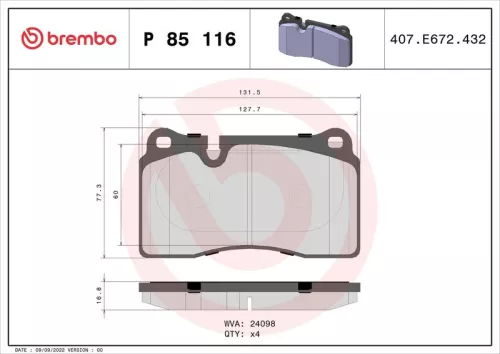 Brake Pad Set, disc brake BREMBO P 85 116)