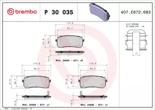 Brake Pad Set, disc brake BREMBO P 30 035)