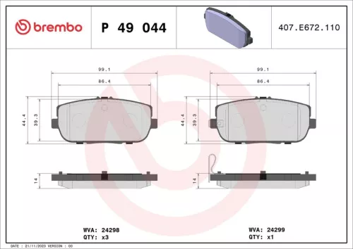 Brake Pad Set, disc brake BREMBO P 49 044)