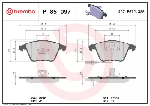 Brake Pad Set, disc brake BREMBO P 85 097)