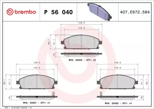 Brake Pad Set, disc brake BREMBO P 56 040)