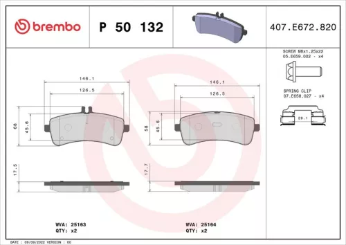 Brake Pad Set, disc brake BREMBO P 50 132)