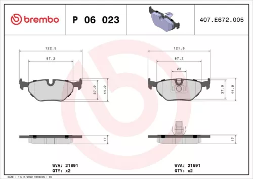 Brake Pad Set, disc brake BREMBO P 06 023)