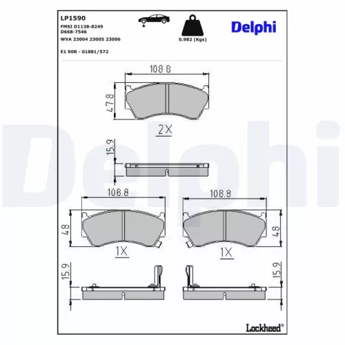 Brake Pad Set, disc brake DELPHI LP1590)