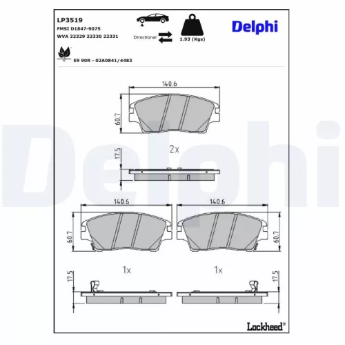 Brake Pad Set, disc brake DELPHI LP3519)