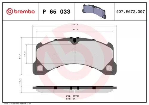 Brake Pad Set, disc brake BREMBO P 65 033)