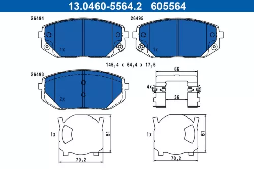 Brake Pad Set, disc brake ATE 13.0460-5564.2)
